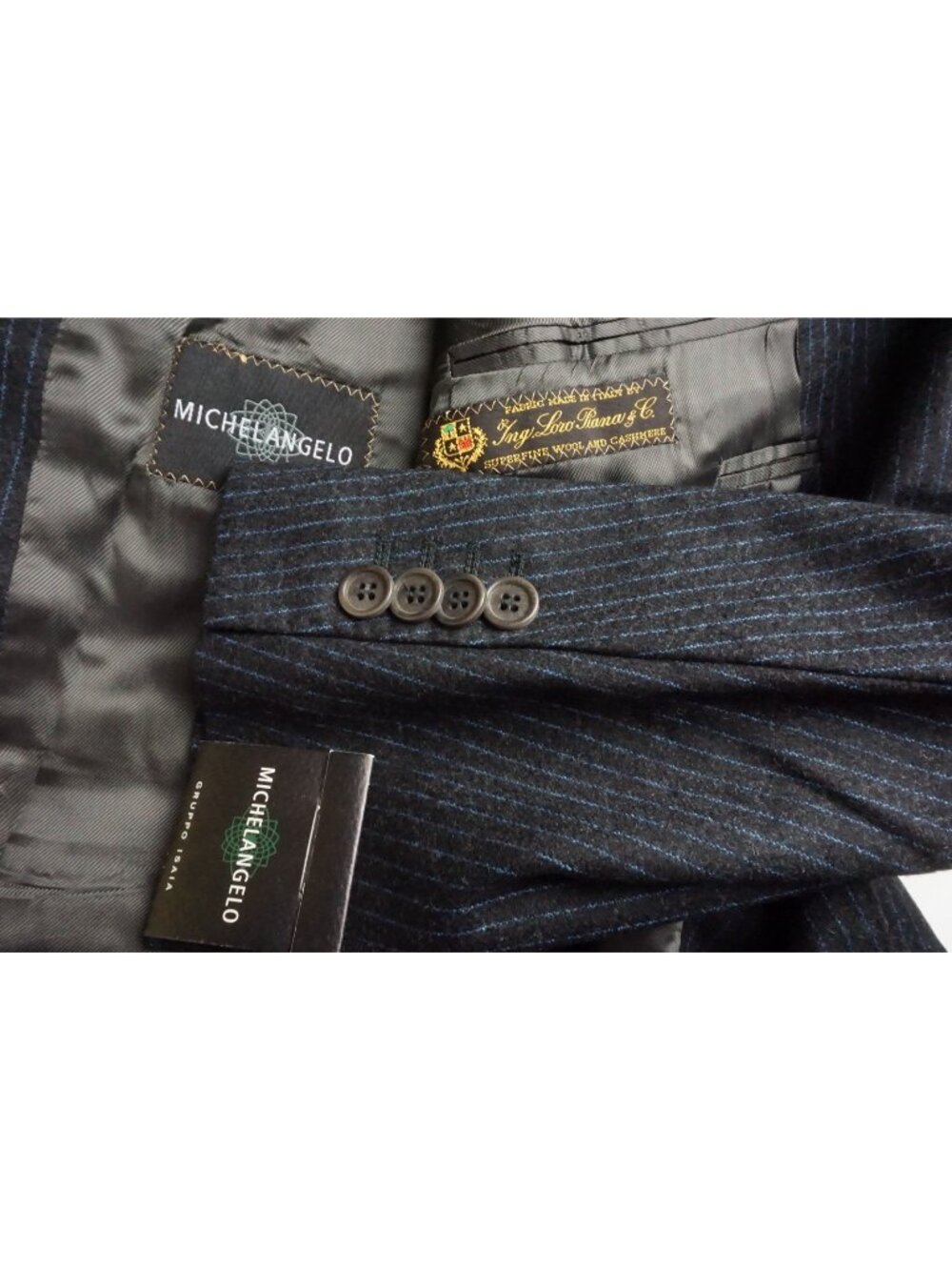 Michaelangelo x Isaia Loro Piana Cashmere Blend Gray Blue Stripe 2Pc Suit 42 NEW